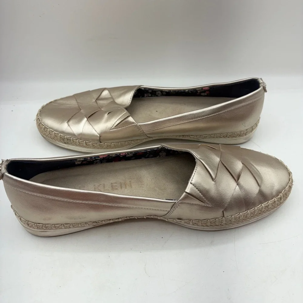 Anne Klein I Flex Zasha Espadrille Loafers Gold Metallic Woven‎ Size 9.5